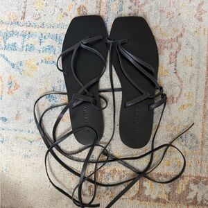 A.EMERY Black Lace-Up Square Toe Sandals